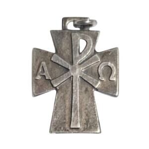 Vintage Sterling Silver Chi Rho Alpha Omega Christian Cross Pendant